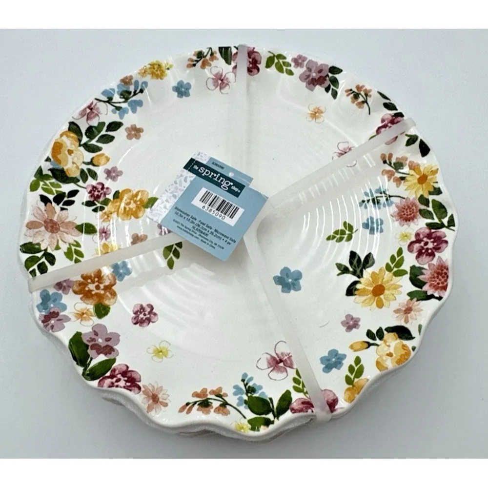 The Spring Shop Floral Divided Serving Platters Set of 4 Scalloped 10.5